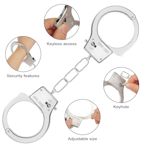 Alaoo Handschellen aus Metall Erwachsener,Handschellen Metall Spielzeug mit Schlüssel Verbrecher, Sträfling, Polizist,Spielzeug Handcuffs Halloween Karneval Fasching Motto Party Rollenspiele zu Spiele