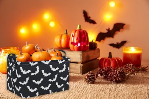 Image of Essme Rectangular Kids Basket,Bat Storage Basket with Handles for Room Decor, Halloween Baskets,Cute Storage Bin(Bat)