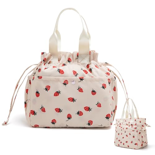 MEXS Lunch Bag for Women Reusable Drawstring Insulated Lunch Box Stain-Resistant Large Cinch Closure Lunch Bags for Work Office