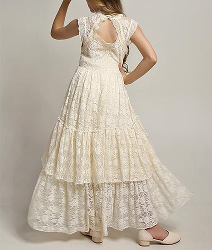 Kids Girls Sleeveless Lace Dresses Ruffle Layered Backless Long Dress Maxi Dress Party Gown Flower Girl Dress3