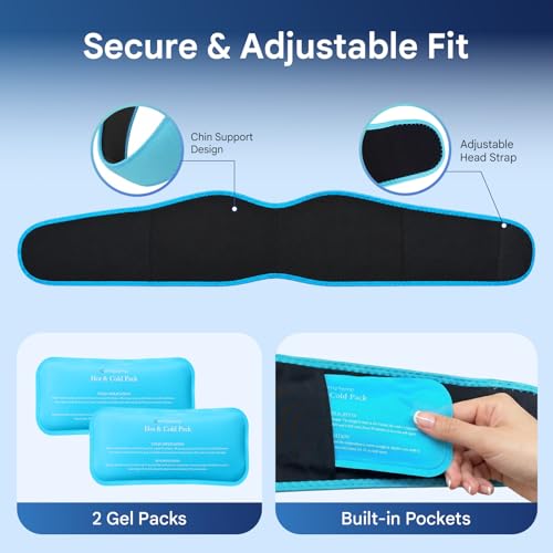 Image of Comfytemp Wisdom Teeth Ice Pack Head Wrap, Face Ice Pack Tmj Relief Products Jaw, FSA Eligible HSA, 2 Hot Cold Gel Packs Reusable, Tooth Extraction & Removed, Face Oral Surgery, Dental Implants
