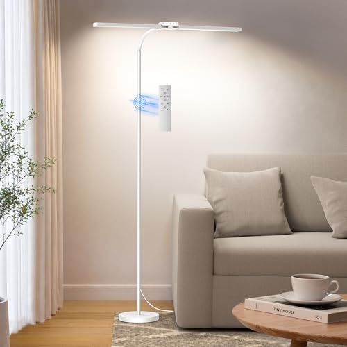 Image of SIBRILLE LED Floor Lamp, 24W Dual Head Dimmable Standing Lamp with Remote & Touch Control, Adjustable Gooseneck, 3000K-6500K Modern Reading Lamp for Living Room, Bedroom, Office & Crafts