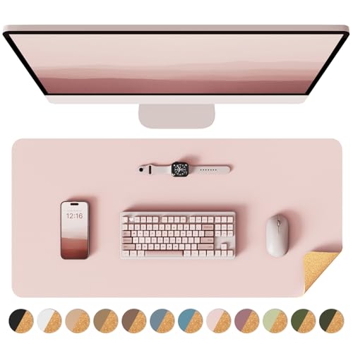 Image of YSAGi Double-Sided Desk Mat, Leather & Eco Cork, Large Mouse Pad & Writing Pad, Waterproof Blotter, 23.6 inchx13.7 inch, Pink+Cork