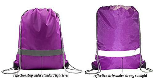 Image of BeeGreen 20 Pieces Purple Drawstring Backpacks Bulk, Draw String Bags for Gym Sport, Reflective Cinch Blank Bag