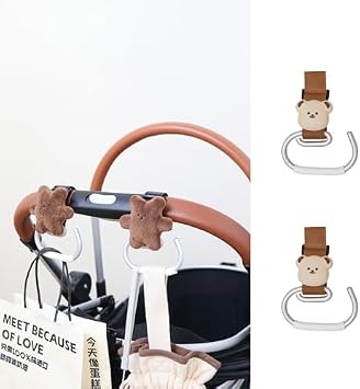 MANON ROSA Pet Stroller Hooks for Hanging Diaper Bags, Pet Stuff Organizer, Groceries - Cute Cartoon Stroller Accessories for Jogging, Walking, Shopping - Pack of 2 Bear