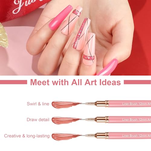 Image of Artdone Metallic Nail Art Pens, Liner Brushes Set, 5PCS Pink Nail Tools | For Long Lines, Thin Details, Fine Drawing, Liner Brush UV Gel Polish Painting Nail Design Sizes 5 /8 /12 /20 /25mm