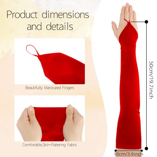 Womens Red Satin Fingerless Gloves, UV Protection, 1 Pair For Halloween & Christmas, Red sleeve - Image 3
