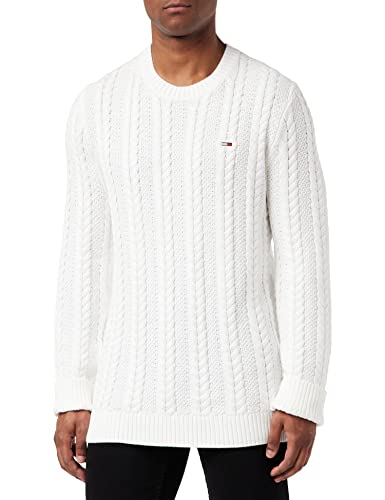 Tommy Jeans Herren TJM REG Cable Sweater DM0DM15059 Pullover, Weiß, XL