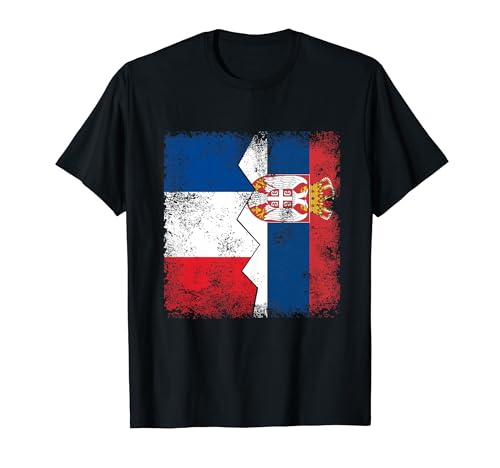 Banderas de Francia Serbia | Medio Serbio Raíces Francesas Vintage Camiseta