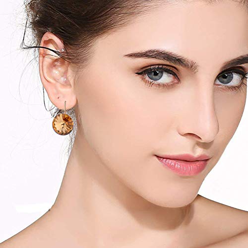 Austrian Crystal Round Drop Earrings for Women 14K Gold Plated Hypoallergenic Leverback Hoop Earrings2