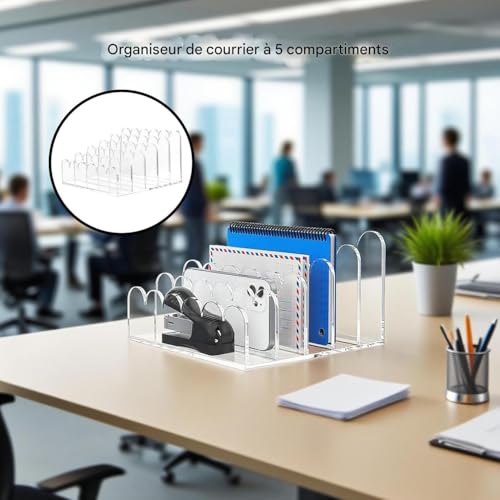 Tri-courrier acrylique range documents transparent avec 5 compartiments de rangement vertical - 4