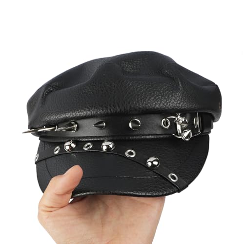 Gorra femenina estilo marinero con remaches en cuero miniatura 4