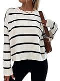 GORGLITTER Women's Striped Drop Shoulder Sweater Oversized Crew Neck Knit Sweaters Pullover Top Black and White Small