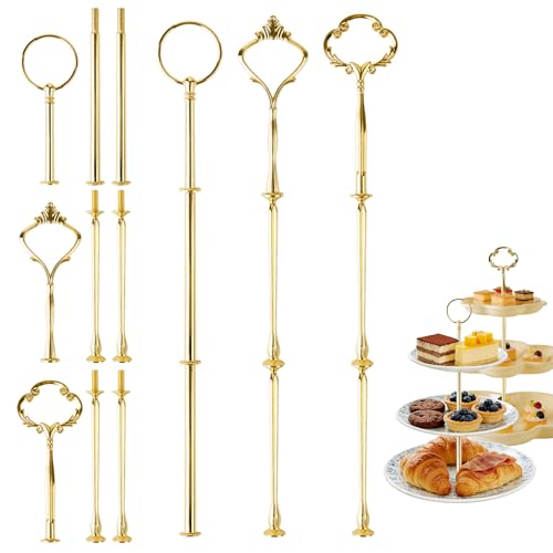 FRUHLING Dtangen Lot de 3 présentoirs dorés - 2 à 3 étages - Barres métalliques - Support pour gâteau de mariage - Plateau à fruits - Assiette à collation...