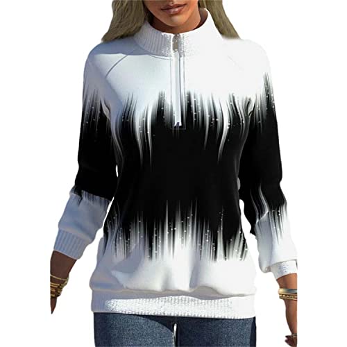 EGSDMNVSQ Damen Hoodie Halbem Rollkragen mit Reißverschluss Pullover Casual Langarm Verlaufsdruck Sweatshirt Tops Cover