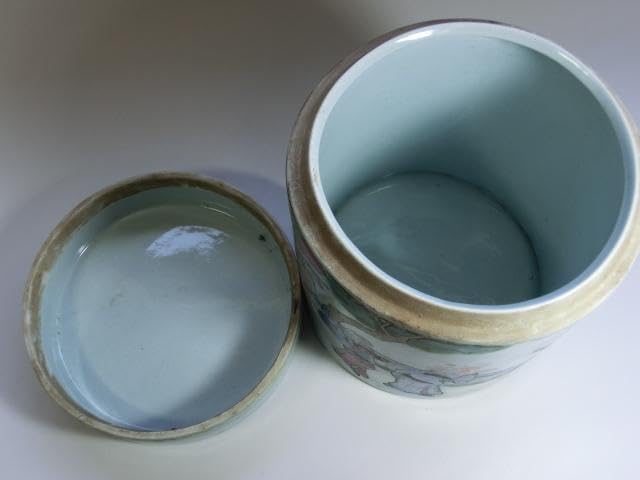 蓋物□中国陶磁器人物色絵合子 茶入 桃松 唐人 蓋鉢 丸筒鉢