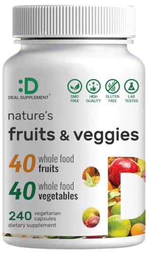 Nature’s Fruits & Veggies Supplement, 240 Veggie Capsules – 80...