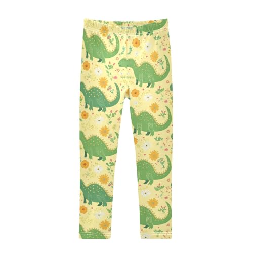 Wusikd Green Dinosaurs Girls' Leggings Toddler Doodles Flowers Kids Yoga Pants Dance Active Tights 4T