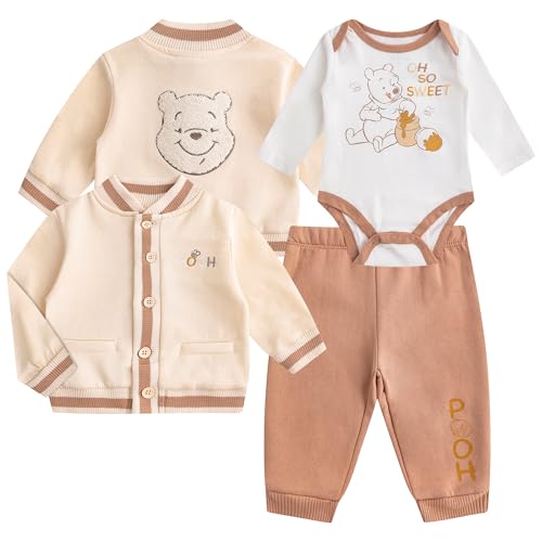 Image of Disney Winnie the Pooh Baby Boys 3 Piece Pants Set with Long Sleeve Bodysuit with Hooded Jacket for Infants
