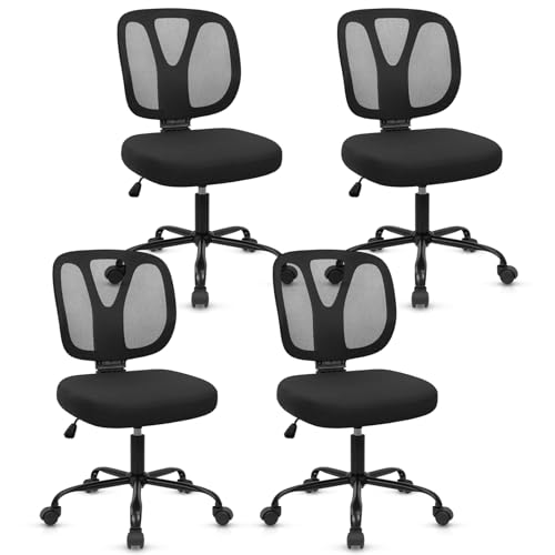 Image of CLATINA Armless Home Office Chair, Adjustable Height Backrest Ergonomic Mesh Desk Chair with Wheels, 360 Swivel Small Computer Task Chair for Home Office, Study, Meeting Room, Black(4 Pack)