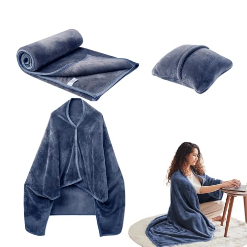 Combo de almohada de manta – Almohada de viaje 2 en 1 | Manta ligera de franela para avión se convierte en almohada compacta | Manta de viaje cálida para mujeres y hombres, aviones, coches y viajes