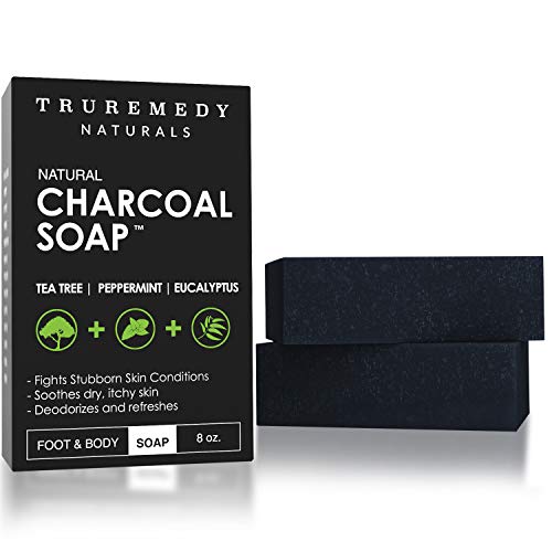Natural Activated Charcoal Soap Bar (2-Pack) - Hand, Foot & Body Soap - Tea Tree, Peppermint & Charcoal Soap - Vegan, Cruelty Free - Made In USA - 8 Oz
