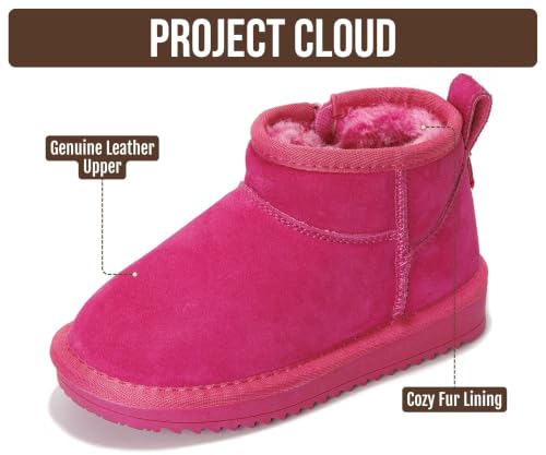 Image of Project Cloud Girls 100% Genuine Leather Non Slip Fur Lined Ankle Boots | Water Resistant Lightweight Memory Foam Insole Cozy Fall Shoes for Boys & Girls Kids Footwear Outdoor Everyday Kids Boots