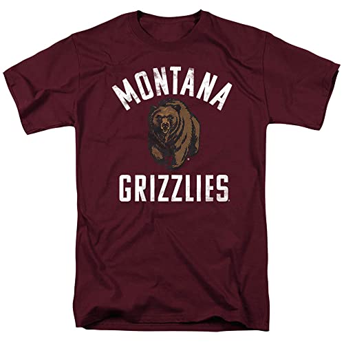 University of Montana Official Large Logo Short Sleeve Mens Cotton T-Shirt,Maroon, Large