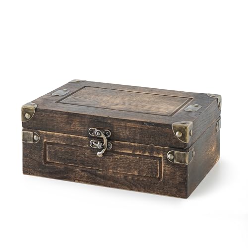 Soul & Lane Sydney Wooden Storage Box with Hinged Lid and Antique Hardware - 11' x 7.8' x 4.3', Wood Keepsake and Memory Chest for Men, Masculine Decorative Treasure Trunk for Photos and Mementos
