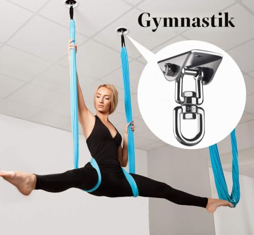 Foto von ABSOFINE Deckenhaken 450KG Kapazität 360°Drehen Premium Edelstahl Schaukelhaken Aufhängung Haken mit Verlängerungskette Zwei Karabiner für Hängesessel Beton Holz Spielplatz Veranda Sitz Trapeze Yoga