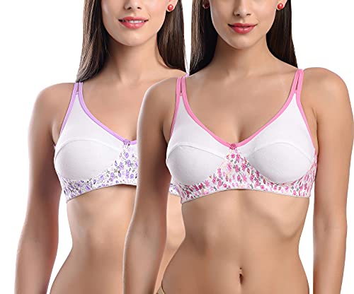 Image of StyFun Women's Non-Wired Bra, Non-Padded, Full Coverage Bra, Cotton Bra, Everyday Bras, Cup-B, Multicolor, See Main Image to Check How Many Bras You Will Get