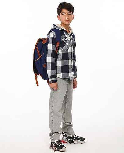 Image of ZENTHACE Boys Sherpa Fleece Lined Flannel Plaid Button Down Shirt Jacket,Hooded Flannel Shirt with Hand Pockets