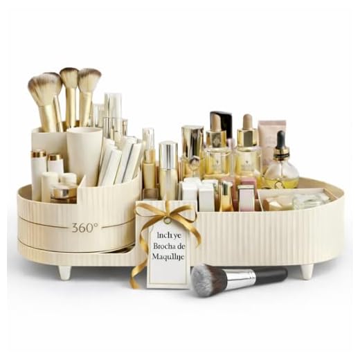 Organizador de Maquillaje, Organizador de Cosméticos, Makeup Organizer + Folleto Trucos Maquillaje y Brocha Plana, Caja Organizadora de Maquillaje, Skincare Organizer, Arrumacao Maquilhagem (Beige)