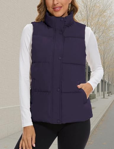 SMENG Women Puffer Vest Zip Up Stand Collar Sleeveless Winter Quilted Padded Vest Winter Down Coat Outwear with Pockets3