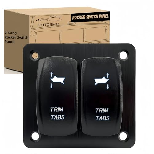 Trim Tabs Rocker Switch Panel 12V/20A 24V/10A 7 Pin DPDT 3 Position ON-Off-ON Boat Waterproof Trim Switch 2 Gang Momentary/Latching Toggle Switch Panel for Marine Console (Momentary White)