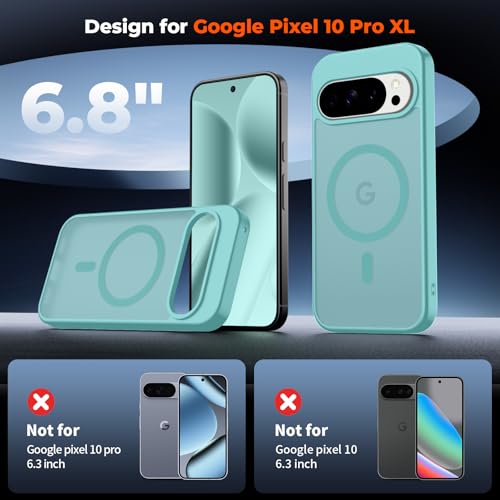 Image of SUPFINE Magnetic for Google Pixel 10 Pro XL Case with Screen Protector, (Built-in Magnets) ((Military Grade Drop Protection) Slim Translucent Shockproof Phone Case,Blue Green