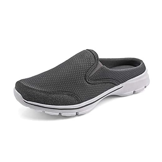 MizHome Men's Open Back Sneaker Clogs Knit Mules Shoes Lightweight Breathable Slippers Dark Grey 11