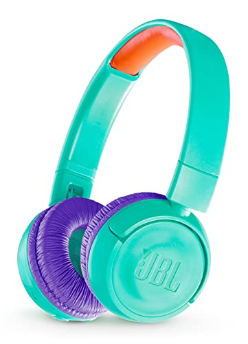 JBL JR300BT Cuffie per Bambini con Limitazione del Volume e Bluetooth, Cuffie On Ear Wireless Pieghevoli, Leggere e Compatte, su misura per i Bambini, Fino a 12h di Autonomia, Turchese