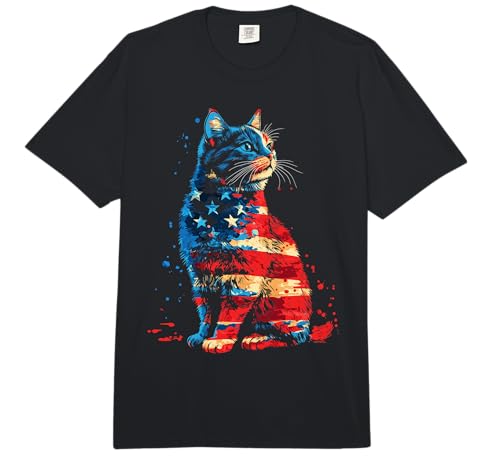 Patriotic Cat American Flag Buffalo 4th of July Cat Lover Comfort Colors Adult Heavyweight T-Shirt