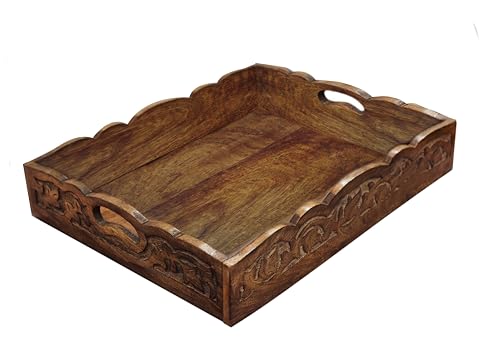 Hand Carved Wooden Serving Tray - Decorative...