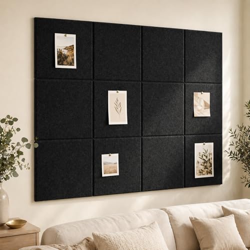 Baysola Felt Bulletin Board Panels 48 x 36 Inch Self Adhesive Wall Tiles Cork Board Alternative for Office Classroom Photos Notes 12 Pack