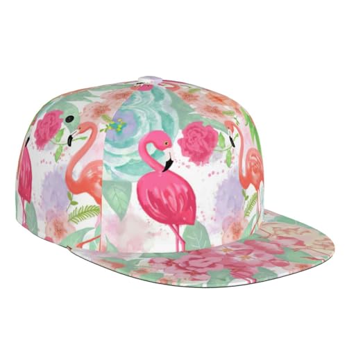 DEXNEL Sombrero de ala recta ajustable con paneles de madera para hombre, gorra de camionero, béisbol, Dos flamencos rojos, talla única