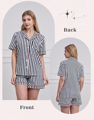 Image of NAP BOUND 100% Cotton Pajamas for Women Sets 2 Pieces Pjs Button short sleeves with Pockets Soft Sleepwear Loungewear XS-XXL