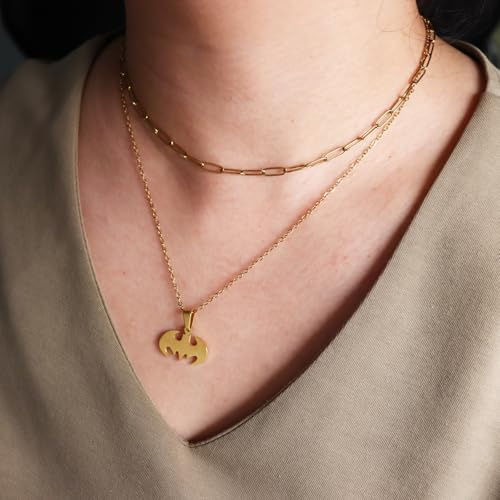 ClosJery Bat Necklace for Men Women Stainless Steel Gold Silver Lightweight Fashion Anime Goth Cool Hippie Bat Pendant Necklace Jewelry Gift (Paperclip Chain Gold) — view 3