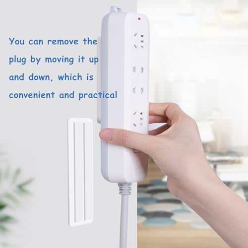 Soporte adhesivo para escritorio para enchufe, soporte para socket sin perforaciones, gestión de cables y protector contra sobretensiones, soporte de montaje de enchufe para escritorio (4 piezas), pequeño, blanco miniatura 6