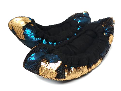 Crazy Fur Soakers Mermaid Flip Sequin Figure Skating Soakers - Gold, Navy (Standard - Fits up to 12 1/2 inch Blade)