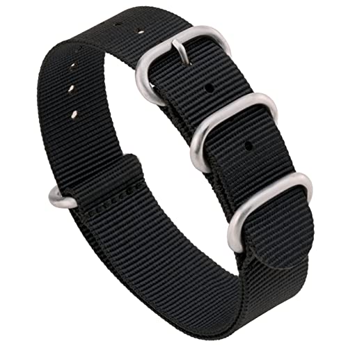 Benchmark 22mm Black Nylon Watch Band - One Piece Waterproof Ballistic Nylon - Slip Through Military Style Zulu Watch Strap for Men & Women