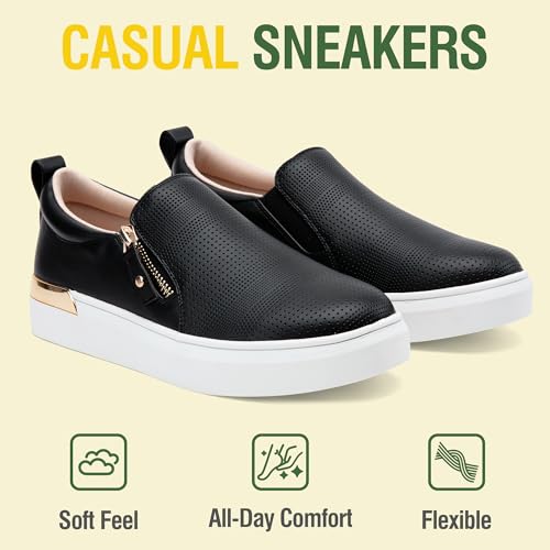 Image of Jeossy Women's Slip On Shoes Casual Fashion Sneakers 8010 Arch Support Loafers for Women with Zipper