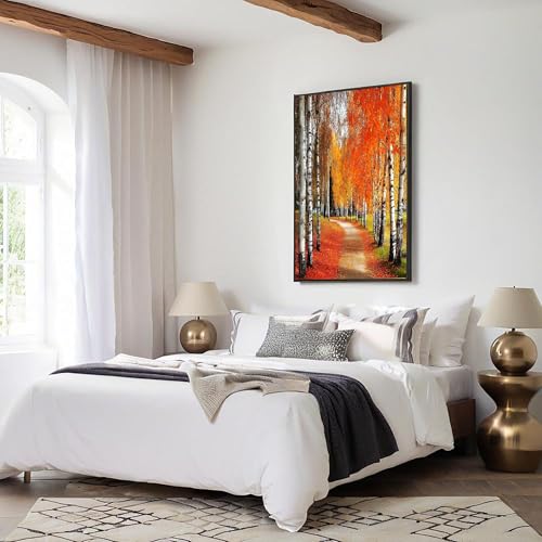 Cuadro de paisaje otoñal para decorar un dormitorio cálido y moderno sin marco 5