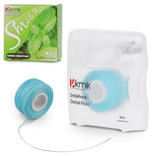 Kikmik Woven Dental Floss - Mint Dental Floss, Shred Resistant, Extra Wide Woven Floss Dental, Gentle On Gums, Effective Plaque Removal SmileFresh Floss, 33 Yards 30 m Each- Mint